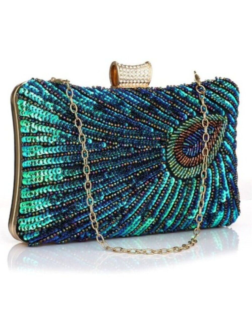 Crossbody Wedding Purse for Parties Beaded Sequin Peacock Evening Clutch